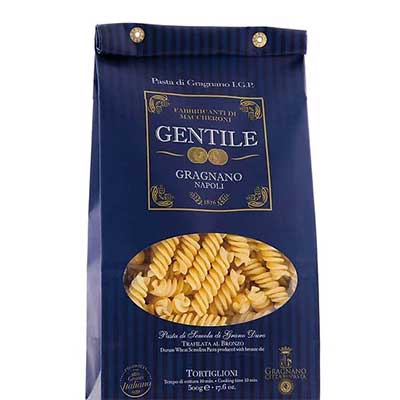 Tortiglioni de Pastificio Gentile producida en Gragnano (Italia).